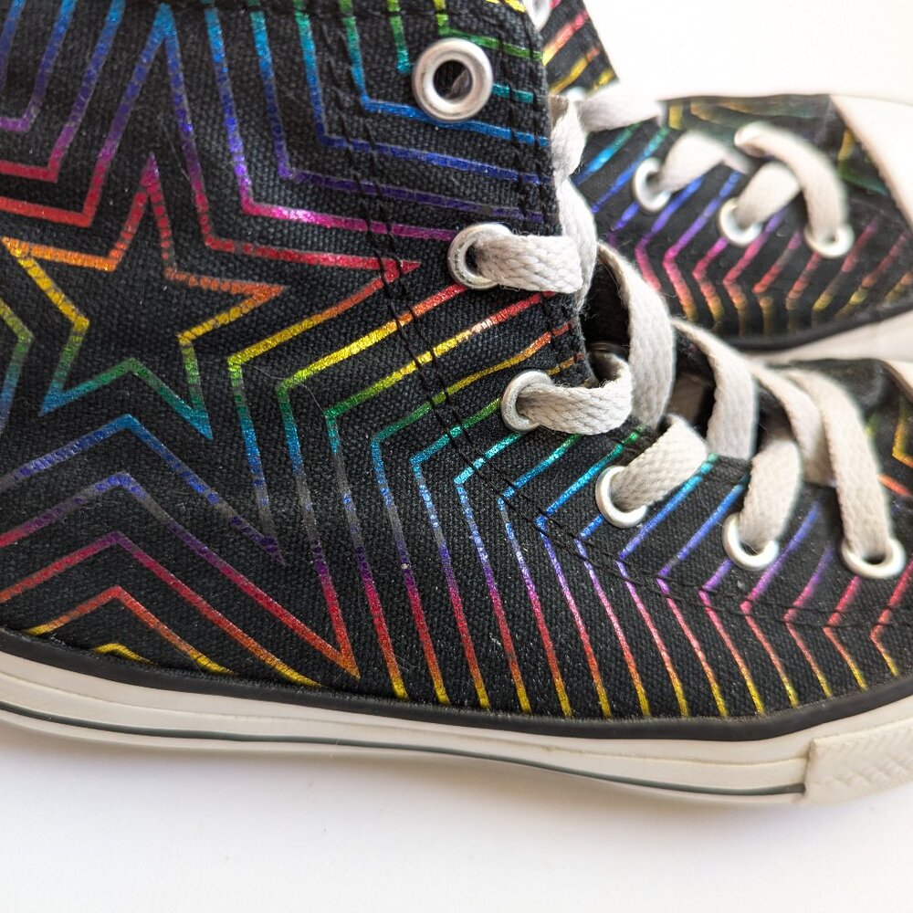 Child Converse High Top Sneakers Black with Metallic Rainbow Stars Size  1